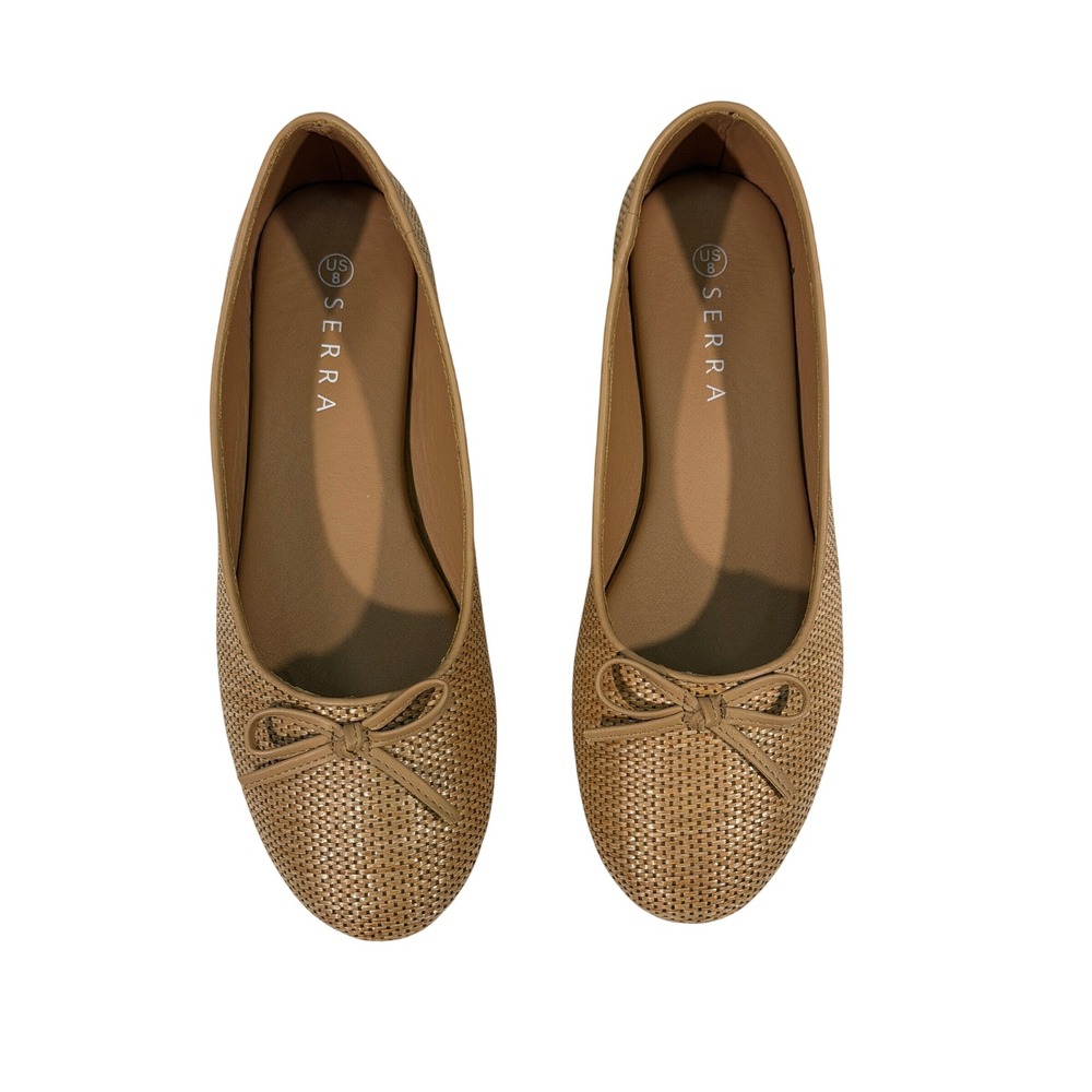 Serra Woven Ballet Flats Womens 8 Tan Brown Bow Slip On Shoes
